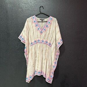 AMERICA & BEYOND Striped Embroidered Beach Cover Up Kaftan Size M